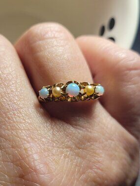 Opal Pearl Antique Gold Band Victorian Era October Birthstone 10k Ring